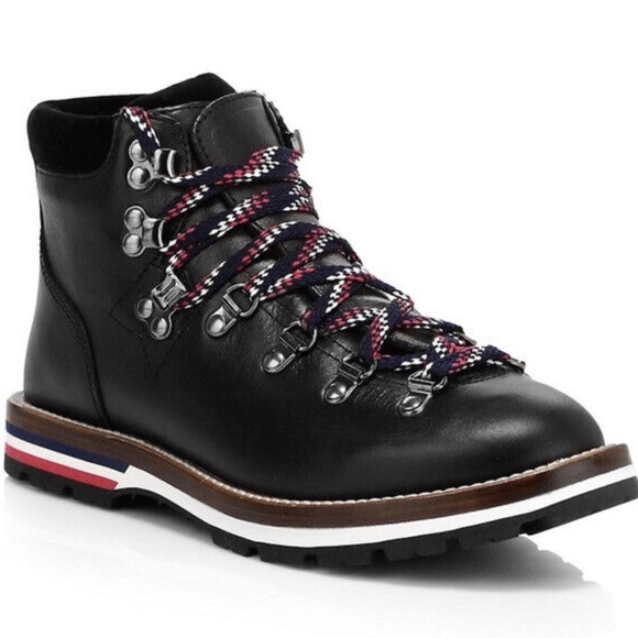 MONCLER Blanche Ankle Hiking Winter Boots Velvet Black Leather Women’s Size 41 - Picture 2 of 10